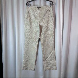 Vanilia Paisley Brocade Becky Pants Sz 42 N Stretch High Rise Zip Pocket Italian